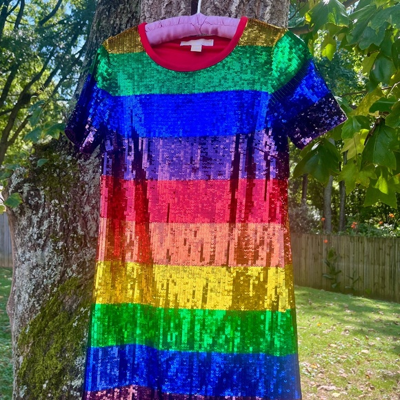 Michael Kors Rainbow Sequin T Shirt Dress Multi Cocktail Women XXS Juniors 3 - Picture 1 of 9